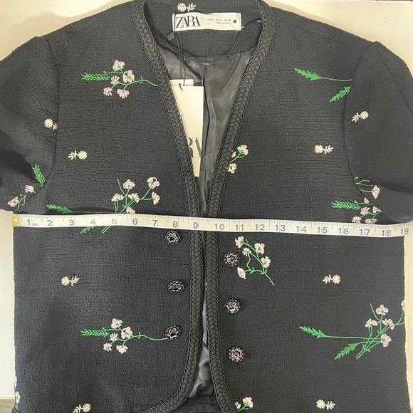 Zara Floral Embroidered Black Blazer Jacket Small Preppy Casual Dark Academia - Picture 7 of 13